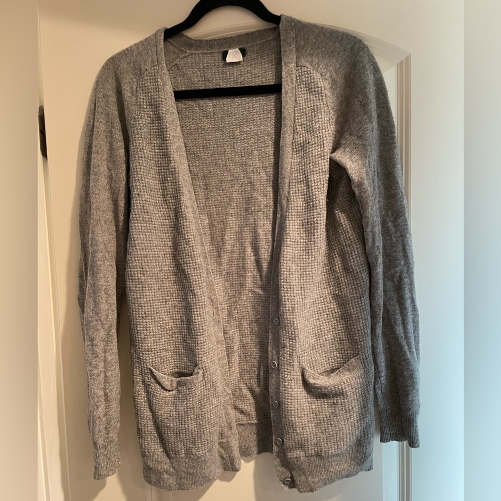 100% Cashmere Gray Waffle Stitch Cardigan S Jcrew